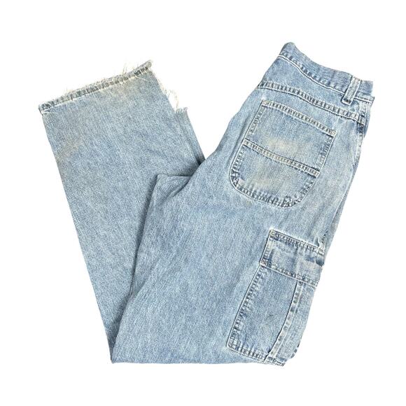 VTG 80s 90s Lee Dungarees Cargo Jeans Sz 33x34 Thrashed Baggy Skater Barrel USA - Picture 1 of 11
